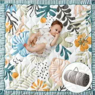 Momcozy Spielmatte Baby für den Boden, 127x127 cm verdickte Krabbeldecke, Spielunterlage für Baby Bauchzeit, wasserabweisend & rutschfest, Spielmatte Baby faltbar Outdoor mit Tragegriff, Wald