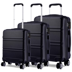 KONO Reisekoffer Set 3 Teilig Hartschale Koffer Set mit 4 Rollen und TSA Schloss, Zwillingsrollen Trolley Rollkoffer in M-L-XL-Set Koffer Handgepäck, Mittelgroß, Groß (Schwarz)