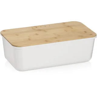 Kela Brotkasten APART, weiß mit Lüftungslöcher 38x21x12,5cm, FSC Bambusdeckel als Schneidebrett, Brotbox Kunststoff, Brotaufbewahrungsbox