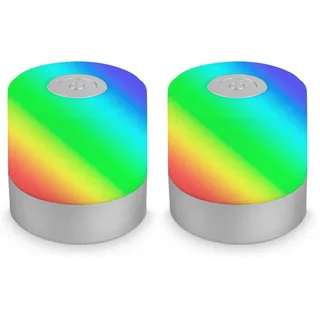 BRILONER - Mini LED Tischlampe kabellos mit Touch buntes RGB+w Licht, Nachttischlampe, Leselampe, LED lampe, Campinglampe, Tischleuchte, Akku Lampe, Touchlampe, 7x7 cm, Chrom-Matt (Packung mit 2)