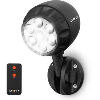 LED Bewegungsmelder Aussen Batterie mit RF Fernbedienung, ASOFTY 6 LED 1000LM Strahler Drahtlose Batteriebetrieben, IP65 Wasserdicht Sicherheit Spot Lampen Garten Garage Innen Außen