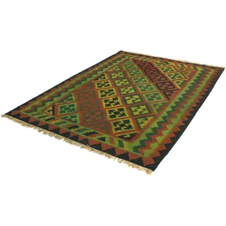 morgenland Wollteppich »Kelim - Oriental - 197 x 148 cm - dunkelgrün«, rechteckig, 6 mm Höhe, Wohnzimmer, Einzelstück, grün