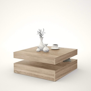 Forte Coffee Tables Couchtisch mit Ablagefläche und rotierender Tischplatte, Holzwerkstoff, Sonoma Eiche Dekor, 78 (93) x 34,3 x 78 cm