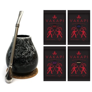 Mate Green Mate Becher Set | Mate Tee Starter Set | Keramik Becher Marmol Dark 350ml, Edelstahl Bombilla, Vakapi Mate Tee aus Paraguay | Kaffee Alternative | Starke Anregung, Blau