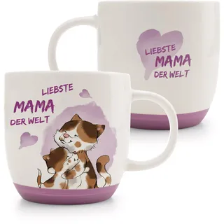 Tasse Katze LIEBSTE Mama DER Welt 400ml 9,5x9,5cm - rosa - Hochwertige Porzellan-Tasse, liebevoll gestaltet, niedliches Accessoire für Küche, Büro & Zuhause – süße Geschenkidee | 63000