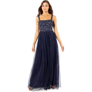 Maya Deluxe Damen Maya Deluxe Women's Evening Maxi for Wedding Wide Straps Sequin Embellishment Prom Bridesmaid Dress, Navy, 36 EU