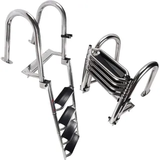 YONIISEA 316 Edelstahl Poolleiter Bootsleiter Klappbar, Badeleiter Boot | bis 220 kg, Extra Breite Rutschfesten Stufen, mit Handlauf, Chlorfest, Poolleiter für 122/132/150 cm Poolhöhe
