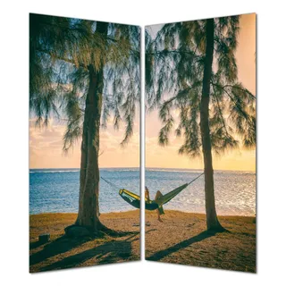 Wallario selbstklebende Duschrückwand 180 x 180 cm mit Motiv Chillout - Hängematte am Meer - Wandverkleidung mit Hochglanzlaminat in Glasoptik