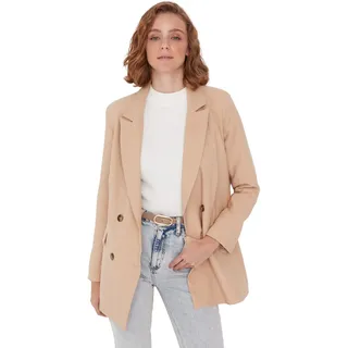 Trendyol Women's Damen Regular Zweireihig Plain Webstoff Blazer Coat, Stone, 34