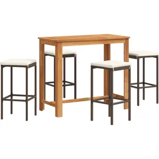 vidaXL 5-tlg. Gartenbar-Set Braun Massivholz Akazie und Poly Rattan - Braun
