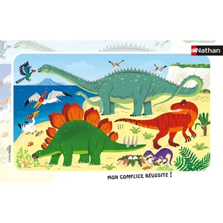 Nathan – Kinderpuzzle – Rahmen 15 Teile – Die Dinosaurier des Jura – Mädchen oder Jungen ab 3 Jahren – hochwertiges Puzzle – Dicker und robuster Karton – Dinosaurier – 86171