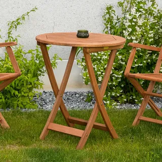 Gardenson Gartenklapptisch , Naturfarben , Holz , Eukalyptusholz , massiv , rund , X-Form , 65x75x65 cm , FSC Mix , klappbar, platzsparend , Gartenmöbel, Gartentische, Gartentische