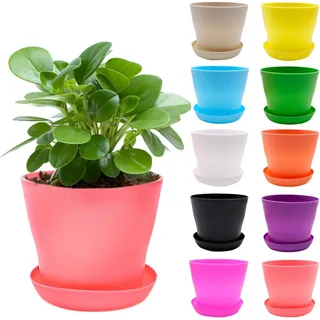 MEIYAXINWIN 10 Stück Blumentopf Klein mit Untersetzer, 10cm Pflanztopf Plastik Dekorative Pflanztöpfe Bunte, Mini übertopf Kunststoff, Kleine Blumentöpfe Set für Innen und dem Balkon Pflanzen