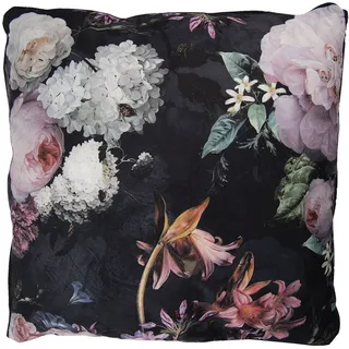 Clayre & Eef Dekokissen 45x45 cm Schwarz Rosa Synthetisch Quadrat Blumen - Schwarz