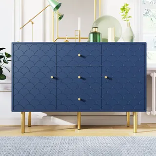 Merax Kommode Fischschuppenmuster Sideboard, Verstellbare Ablage, Marineblau - Blau