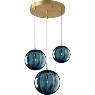KCO Beleuchtung 3-flammige Cluster-Pendelleuchte Blaues Glas Hängendes Licht Goldfarbene Küchenleuchten Mehrflammige Pendelleuchte Wohnzimmer Moderne Esszimmer-Kronleuchter