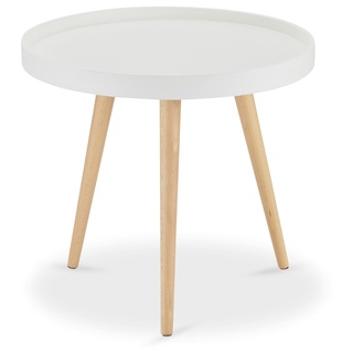 Ibbe Design Rund ø50 Weiss Couchtisch Modern Skandinavisch Retro Kaffeetisch Beistelltisch MDF Opus, Massiv Eiche Holz Beine, ø50x45 cm