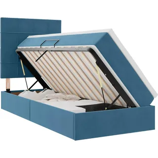 vidaXL LED-Speicherbett mit Matratze Dunkelblau 90 x 200 cm Samt - Blau