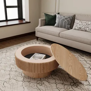 75 cm runder Couchtisch mit Stauraum, moderner Couchtisch mit Massivholz-Furnier, dekorativer Teetisch für Wohnzimmer, Schlafzimmer, Wohnung oder Büro