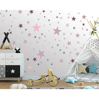 ELES VIDA - 100 Sterne Wandtattoo fürs Kinderzimmer - Wandsticker Set - Pastell Farben, Baby Sternenhimmel zum Kleben Wandaufkleber Sticker Wanddeko - Wandfolie, Kleinkinder, Grau - Pink - Lila