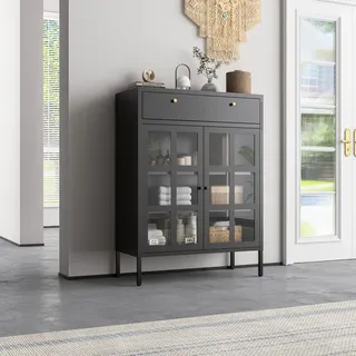 mein-regal Kommode Glasgow aus Metall mit Glastür und Schublade