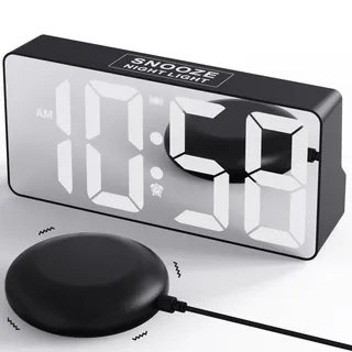 MINORZ Lauter Wecker für Tiefschläfer, Wecker mit Vibration & Nachtlicht, 3 Vibrationsmodi, Dual Alarm, Snooze, USB-Ladeanschluss, 12/24H & DST, Ideal für Gehörlose Hörgeschädigte Senioren
