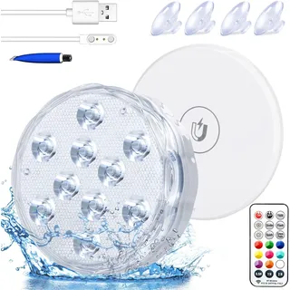 Idealife Wiederaufladbar Poolbeleuchtung UnterwasserLicht mit Fernbedienung Timer Magnetische WRGB Farbwechsel Stimmungslicht Wasserdichte Teichbeleuchtung für Aquarium Weihnachten Garten (1-Neu)