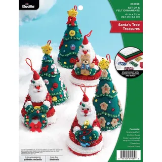 Bucilla Filzapplikation, 6-teiliges Ornament-Bastelset, Weihnachtsmann-Baumschätze, perfekt für DIY-Kunst und Handwerk, 89489E