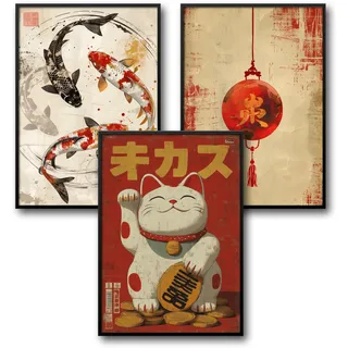 Donari Japan Poster Set – Wandbilder mit asiatischen Motiven | Kyoto, Tokio & traditionelle Kultur | Geschenkidee für Japan-Fans (Set 9, 21x30 cm | Schwarzer Rahmen, Gerahmt)