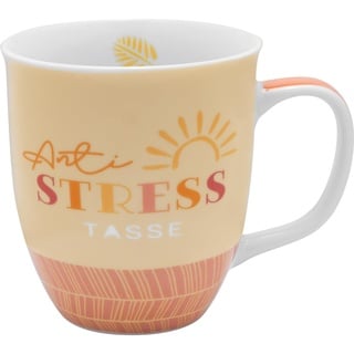 GRUSS & CO Tasse Motiv "Anti-Stress" | Porzellan, 40 cl, Tasse mit Spruch, Geschenkanhänger | Geschenk Freundin, Entpannung | 48202