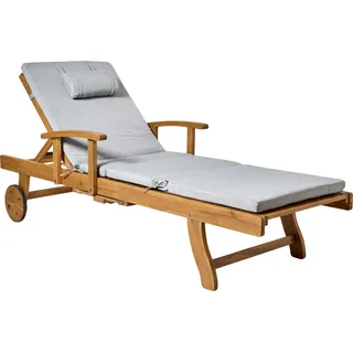 BELIANI Gartenliege Hellbraun u. Grau Meliert Akazienholz Verstellbar Rollbar Sonnenliege mit Tisch und Auflage Terrasse Garten Balkon Modernes Design - Braun, Grau
