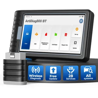 Topdon OBD2 ArtiDiag800BT Diagnosegerät für alle Fahrzeuge, 28 Servicefunktionen, kostenloses Softwareupdate, kabellose Verbindung, Farbe Schwarz