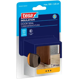 Tesa INSULATION Türdichtung - selbstklebende Türboden-Schaumstoffdichtung - Zimmertürdichtung zum Schutz vor Kälte, Zugluft, Staub und Feuchtigkeit - Braun - 1 m x 38 mm