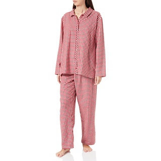 CALIDA Damen Pyjamaset Holiday Dreams, rot aus 100% Baumwolle, mit Reverskragen und Knopfleiste, Größe: 48/50