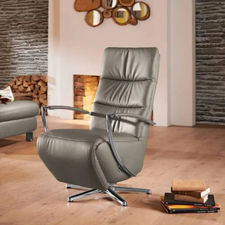 Cantus Relaxsessel , Graubraun , Metall , Echtleder , Color-Finish-Leder , 64x112x80 cm , Fußauswahl, Lederauswahl, Stoffauswahl, Relaxfunktion , Wohnzimmer, Sessel, Ledersessel
