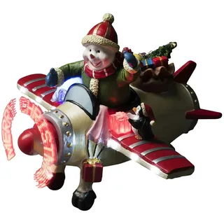 Konstsmide LED Szenerie Schneemann im Flugzeug, mit Animation, Geräuschsensor und 2 min Timer, 8 kalt weiße Dioden, batteriebetrieben, Innen - 4201-000