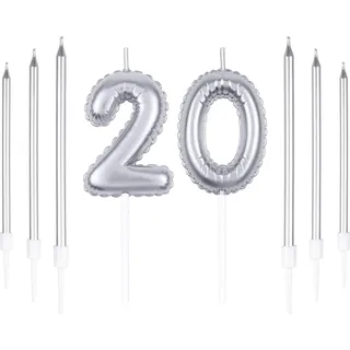 Silber 20th Geburtstagskerze, Silber Zahl 20 Kerzen für Kuchen, Silber dünne Party Kerzen, Happy Birthday Kerzen, Silber Kuchen Kerzen Kuchen Toppers für Mädchen Jungen Frauen Männer Geburtstag Dekor