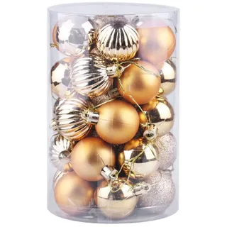 Uposao 34 Stück Kunststoff Weihnachtskugeln,Christbaumkugeln Set Weihnachtskugeln Weihnachtsbaumschmuck Baumkugeln Weihnachtsbaum Deko Aufhänger Ornamente für Weihnachtsfeier ∅40mm, Gold