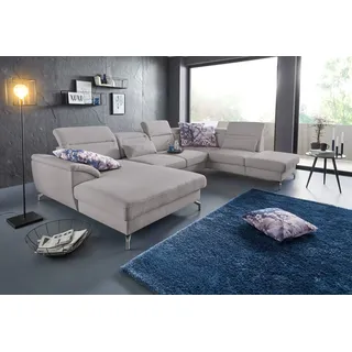 sit&more Wohnlandschaft »Percy U-Form« 12 cm Fußhöhe, Sitztiefenverstellung, wahlweise in 2 Fußfarben, grau