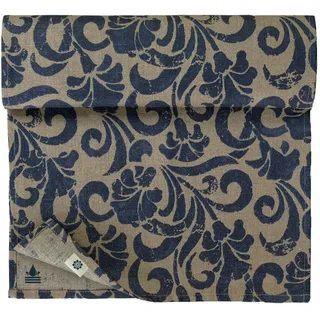 Linen & Cotton Tischläufer Florian mit Blumen Motiv - 100% Leinen, Beige Blau (34 x 180 cm) Beschichtet Eckig Läufer Stoff Wasserdicht Fleckschutz rutschfest Pflegeleicht für Garten Outdoor