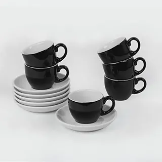 Holst Porzellan PA 150 O S FA2 Espressotassen Set 12-tlg. "Palermo" black & white, weiß/schwarz, 12 x 12 x 6.5 cm, Schwarz/Weiss