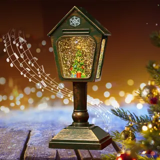 Weihnachtsdeko Laterne, Weihnachtslaterne, Weihnachts Schneekugel Laterne mit Musik, Weihnachtslaterne Vintage Glitzernde Schneekugel Nachtlicht, USB Batteriebetrieben für Innen Kamins Tischdeko