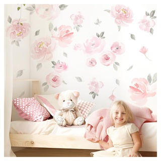 Little Deco Wandsticker Blumen Wandtattoo für Kinderzimmer Mädchen Pastell Wandaufkleber Blätter Babyzimmer Pflanzen Schlafzimmer Wanddeko DL5010-03