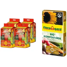Floragard 4 x Aktiv-Tomaten-und Gemüseerde 20 Liter Blumenerde, erdfarben, 80 Liter & Bio Kompost-Erde 50 Liter – Pflanzerde für Blumen, Gemüse und Gehölze – mit Bio-Dünger - Gartenerde