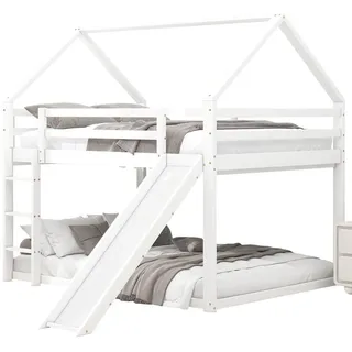 Beaok Hausbett mit Rutsche 140/200 cm in Weiß – Etagenbett aus Kiefernholz , Holz , 140x200 cm , Babymöbel & Kindermöbel, Kinderzimmer & Jugendzimmer, Kinderbetten, Spielbetten