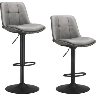 VASAGLE Barhocker 2er Set, höhenverstellbar, drehbar, mit Rückenlehne und Fußstütze, Taubengrau - Grau