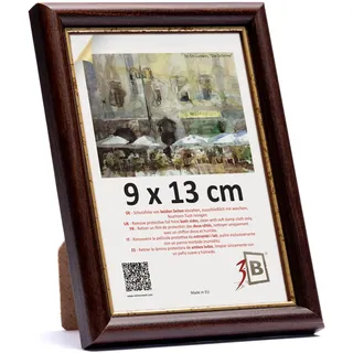 3-B Bilderrahmen COMO RUSTIKAL - Dunkel Braun/Gold - 9x13 cm - Holzrahmen, Fotorahmen, Portraitrahmen mit Acrylglas