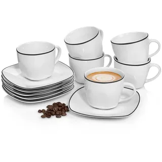 Sänger Kaffeetassen SET Bilgola Black RIM - 12 tlg aus Porzellan , Keramik , 12-teilig , 44x12.5x22 cm , kratzfest , Geschirr, Tassen, Tassen Sets