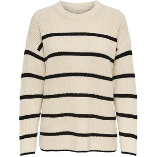 ONLY Damen Onlpernille Stripe O-neck Knt Noos Strickpullover, Pumice Stone/Stripes:black, XS EU