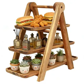 3-Etagen Etagere aus Holz, klappbar – Tortenständer & Cupcake-Ständer für Obst, Donuts & Pflanzen, Vintage-Deko, Parfümhalter Organizer-Regal, Buffet-Zubehör, Kuchengitter-Aufbewahrung, Paulowniaholz